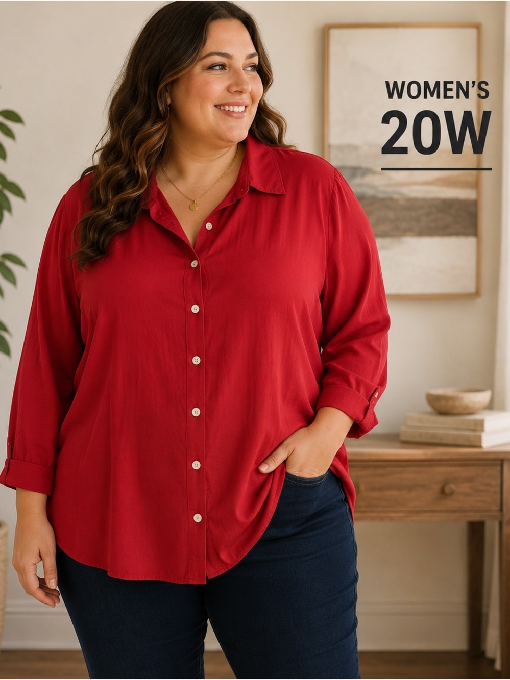 MERONA Elevated Red Button-Down Shirt - WomenS SIZE 20W
